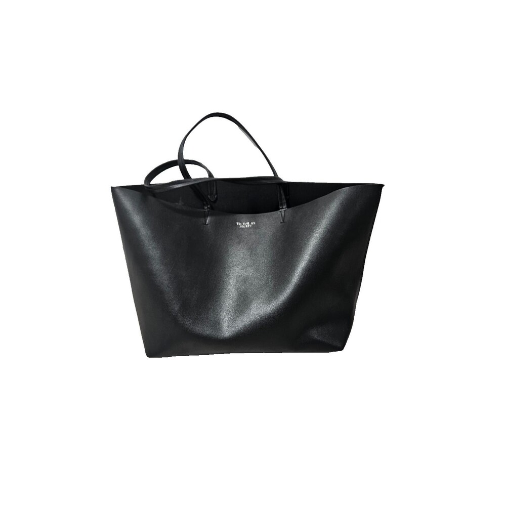 Victoria's Secret Tote Bag Women's Large Black Faux Leather Minimalist Shoulder
